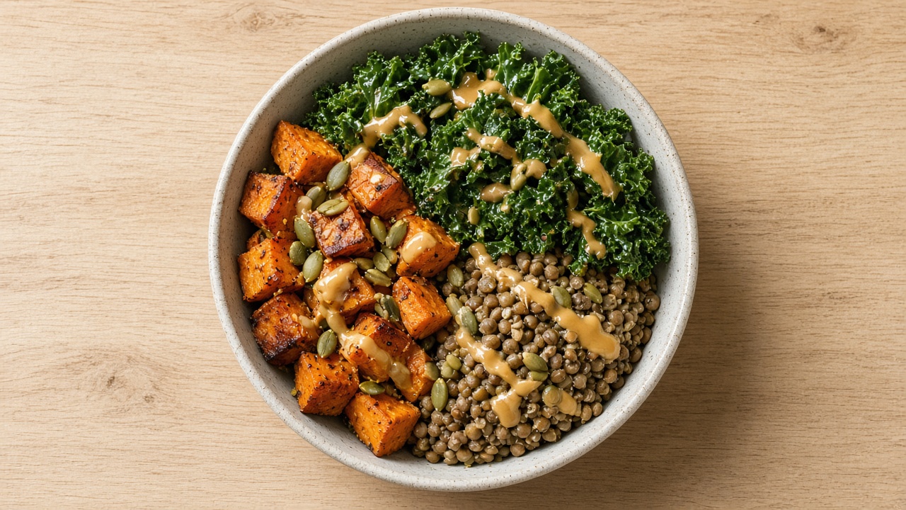 Roasted Sweet Potato Kale Bowl